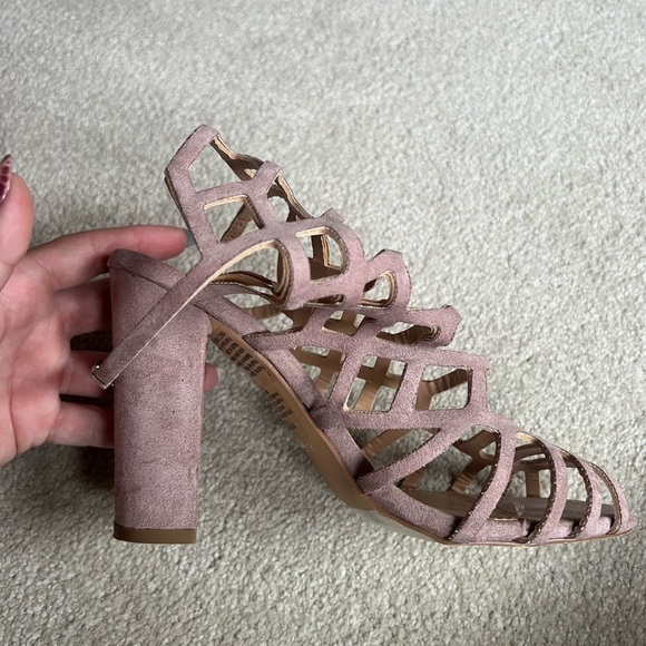 Express Mauve Pink Suede Strappy High Heels - Picture 5 of 15